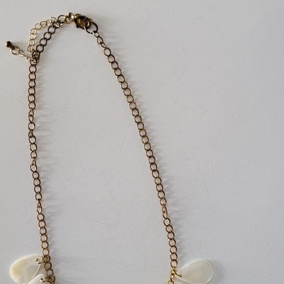 Boho Shell and Gold Tone Necklace with Teardrop Charms Statement Beach Jewelry - Picture 4 of 10